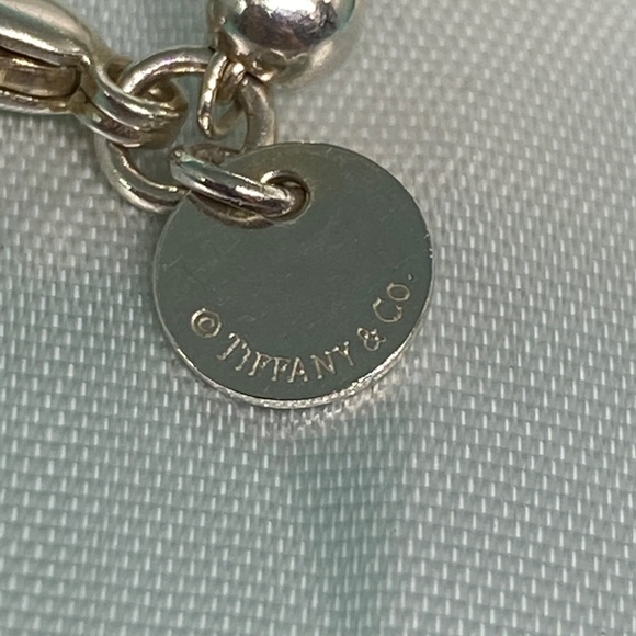 Tiffany Co. Silver 925 Blue Enamel Mini Heart Tag Charm 4mm Bead Ball Bracelet - Picture 6 of 9